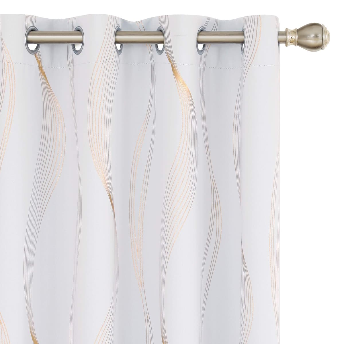 Deconovo Grey Blackout Curtains for Living Room 72 Drop Silver Wave Line Foil Printed Blackout Curtains Thermal Insulated Curtains Eyelet Curtains for Baby Nursery 46 x 72 Inch Light Grey Two Panels — view 23