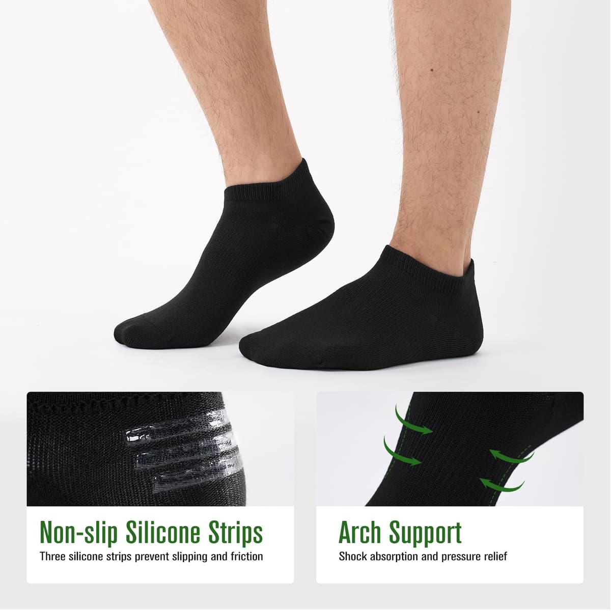 Niorasen Calcetines Invisibles Hombre y Mujer de Bambú 6 Pares, Pinkies Unisex Transpirables con Silicona Antideslizante, Calcetines Bajos para Zapatillas y Mocasines, Talla 35-50 — view 5