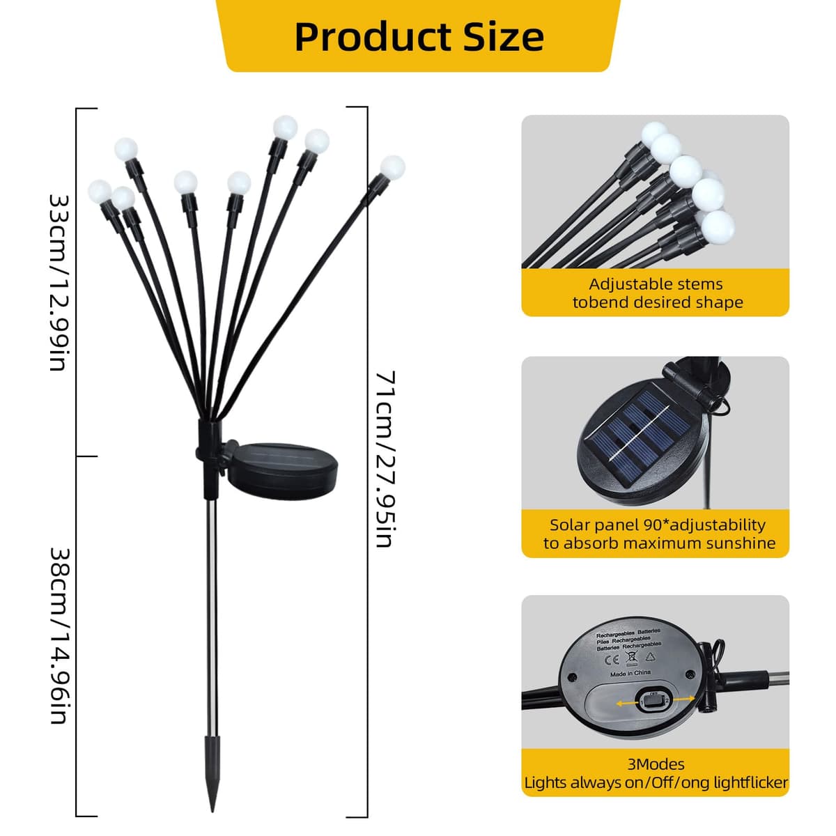 Jsdoin Solar Light Outdoor Waterproof Firefly, Swinging Garden Decoration Outdoor Courtyard Firefly Garden Light Road Fence 4PCS — view 2