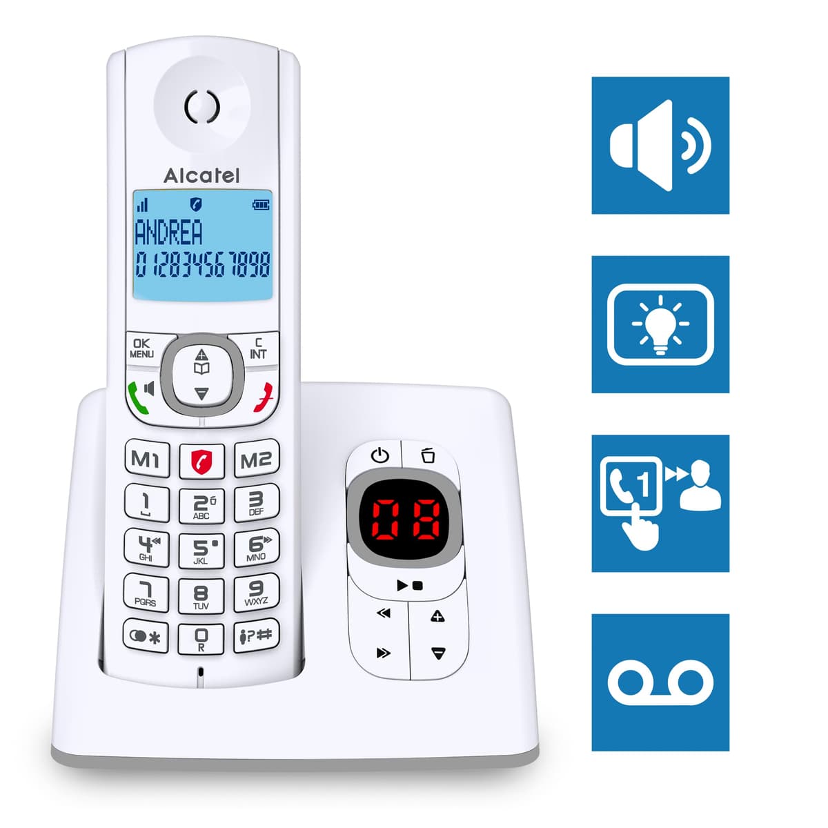 ALCATEL Voice Trío - Teléfono inalámbrico DECTcon contestador automático - Gran pantalla retroiluminada - Altavoz - Bloqueo de llamadas - 2 teclas de memoria directa - 3 teléfonos - Blanco/Gris — view 3