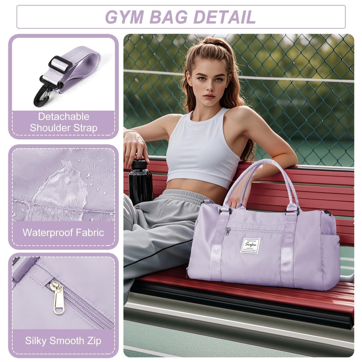 HYC00 Bolsa Gimnasio Deportiva Mujer Hombre Bolsa de Deporte Grande Bolso de Gimnasio con Compartimento Zapatos y Pocket Wet Bolsa Fitness Bolsas de Deporte de Mujer Sports Gym Bag Hospital Holdalls — view 4