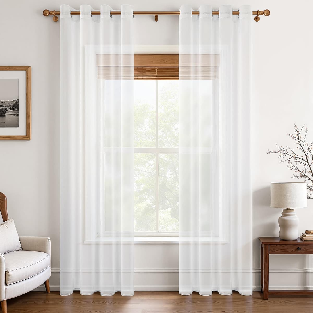 MRTREES Cortina para Ventana Dormitorio Translúcidas Visillos Paneles para Ventanas Sala para Niños Sala Comedor 2 Piezas 140×245cm Blanco — view 31