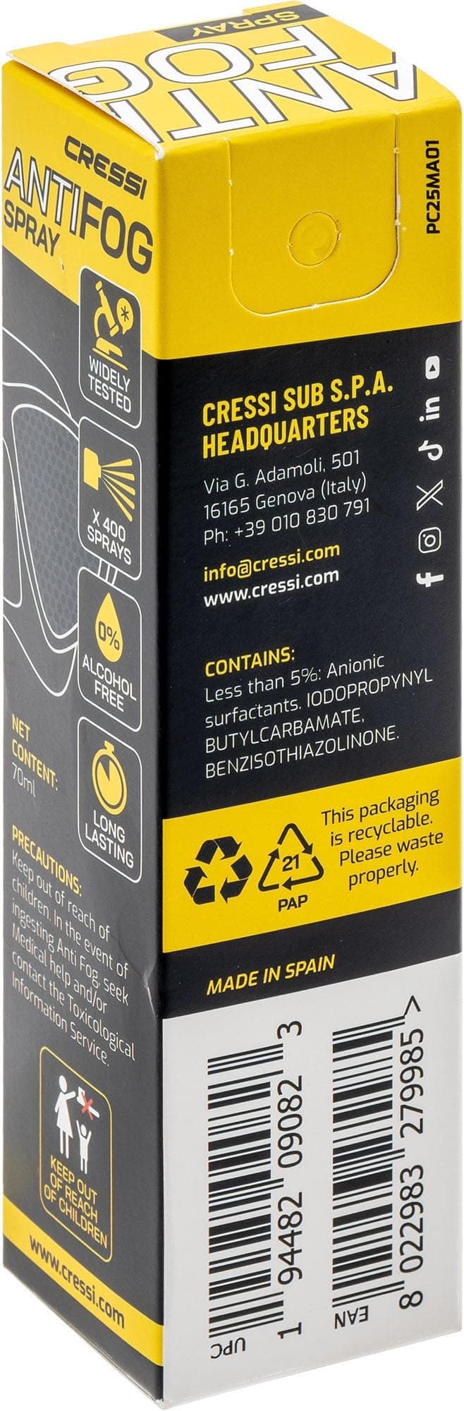 Cressi desde 1946 - Premium Anti Fog Spray 70 ml para Máscaras de Buceo y Gafas de Natación, Transparente, 1 Paquete de 70 ml, Adulto Unisex — view 3