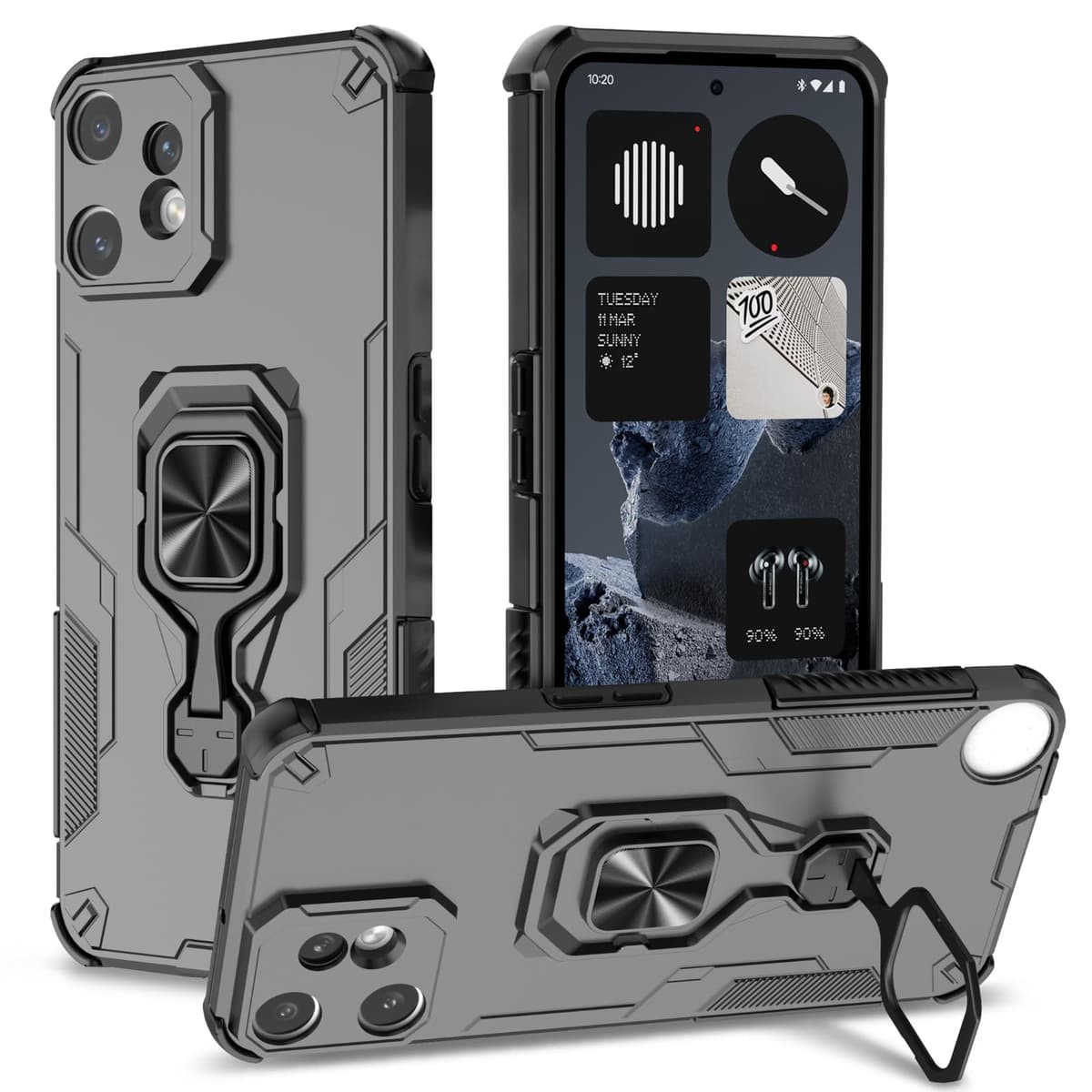 Funda para CMF Phone 2 Pro, Carcasa Antigolpes con Soporte anular metálico, Case Protectora de Grado Militar, Negro