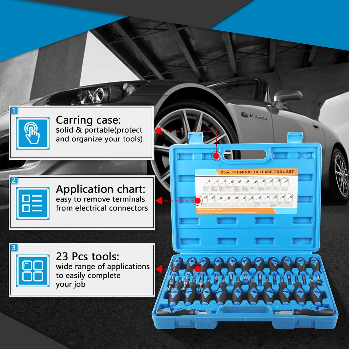 KAISAL 23 Pcs Automotive Terminal Removal Tool Kit Carbon Steel Car Terminal Release Tool Universal Electrical Wiring Connector — view 6