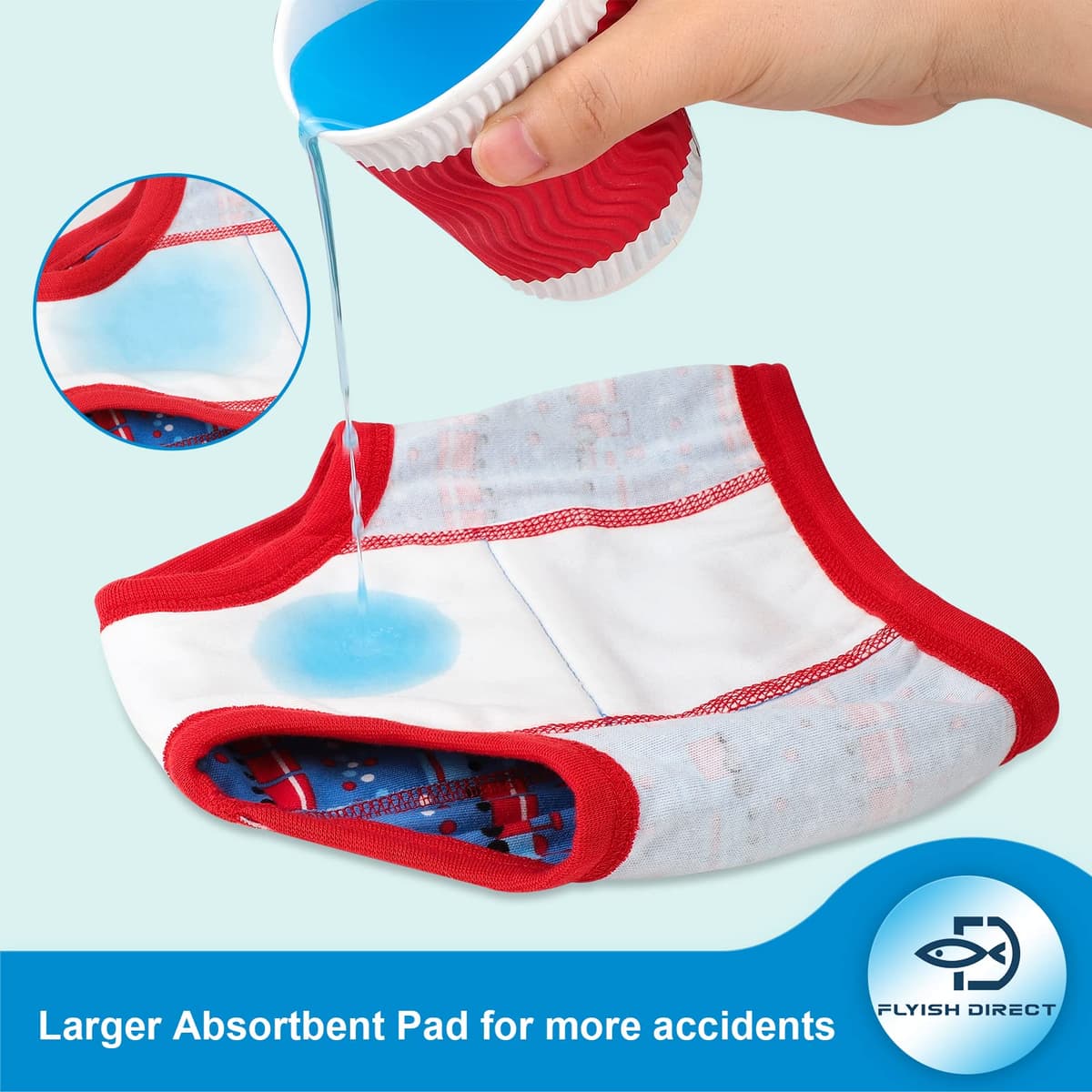 FLYISH DIRECT Potty Training Pants, Reusable Training Pants for Toddlers, 6 Packs of Car Potty Trainer Underwear for Boys, 2 Years, Blue Car — view 2