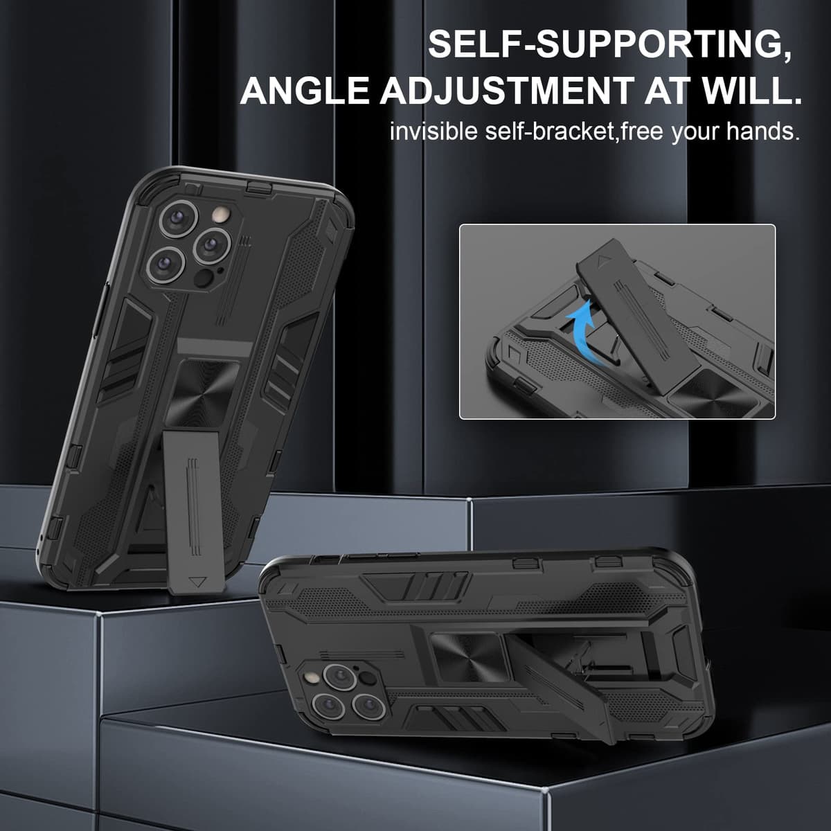Funda para CMF Phone 2 Pro, Carcasa Antigolpes con Soporte anular metálico, Case Protectora de Grado Militar, Negro — view 1360