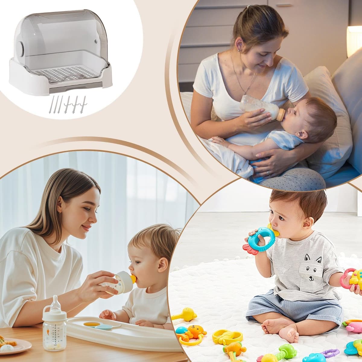 Dustproof Bottle Storage, Tod-dler Bottles Storage Box, Ba-by Bottle Drying Rack With Cover, Removable Holder Nursery Container, For Pacifier Dish Cup Tod-dler Cutlery — view 6