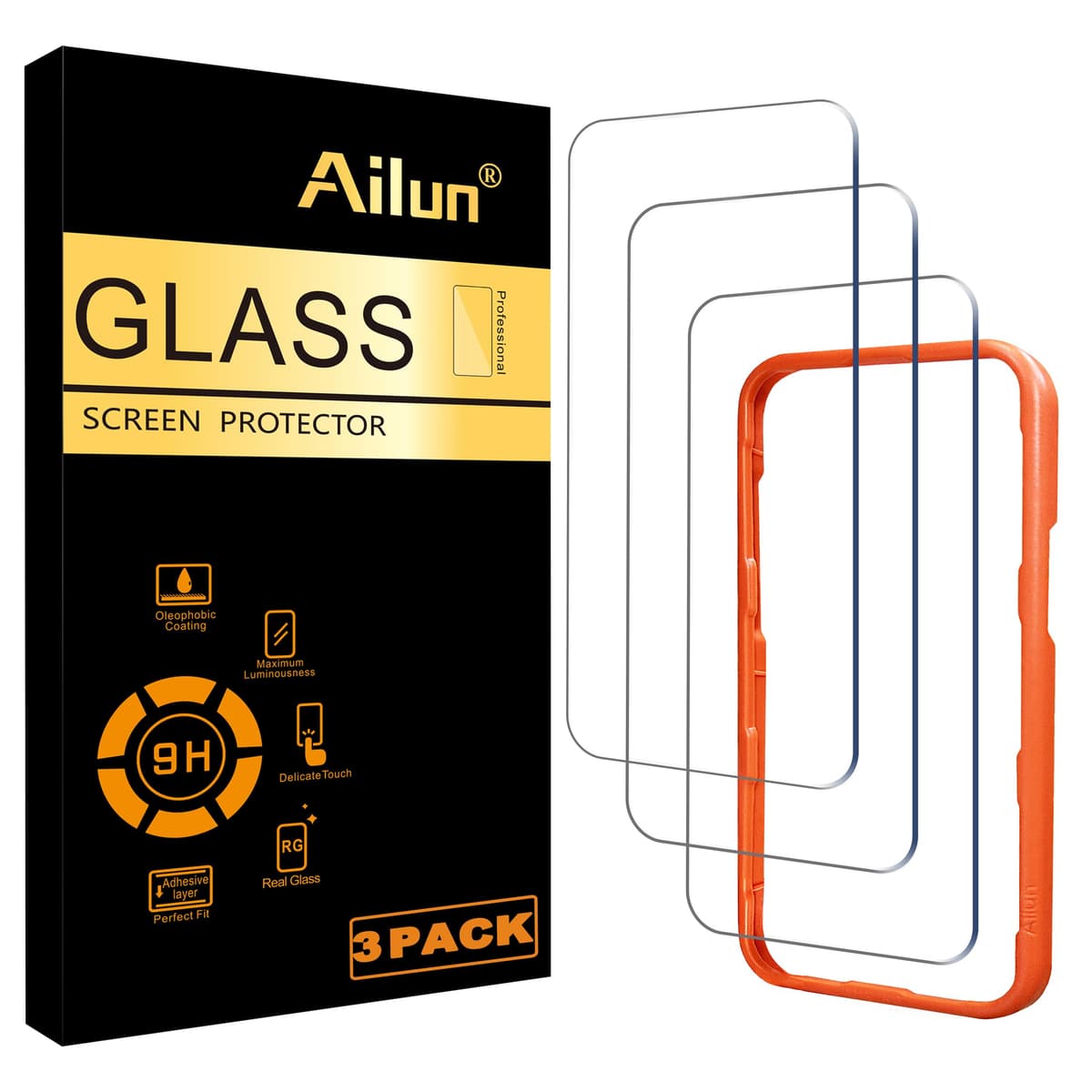 Ailun 3 Pack Screen Protector for iPhone 16 Pro Max [6.9 inch] with Installation Frame, Tempered Glass, Sensor Protection, Dynamic Island Compatible, Case Friendly