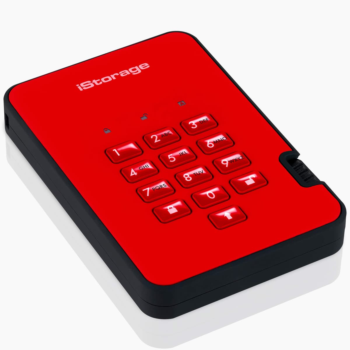 iStorage diskAshur2 SSD 256GB Red - Secure portable solid state drive - Password protected - Dust & water resistant - Hardware Encryption — view 2