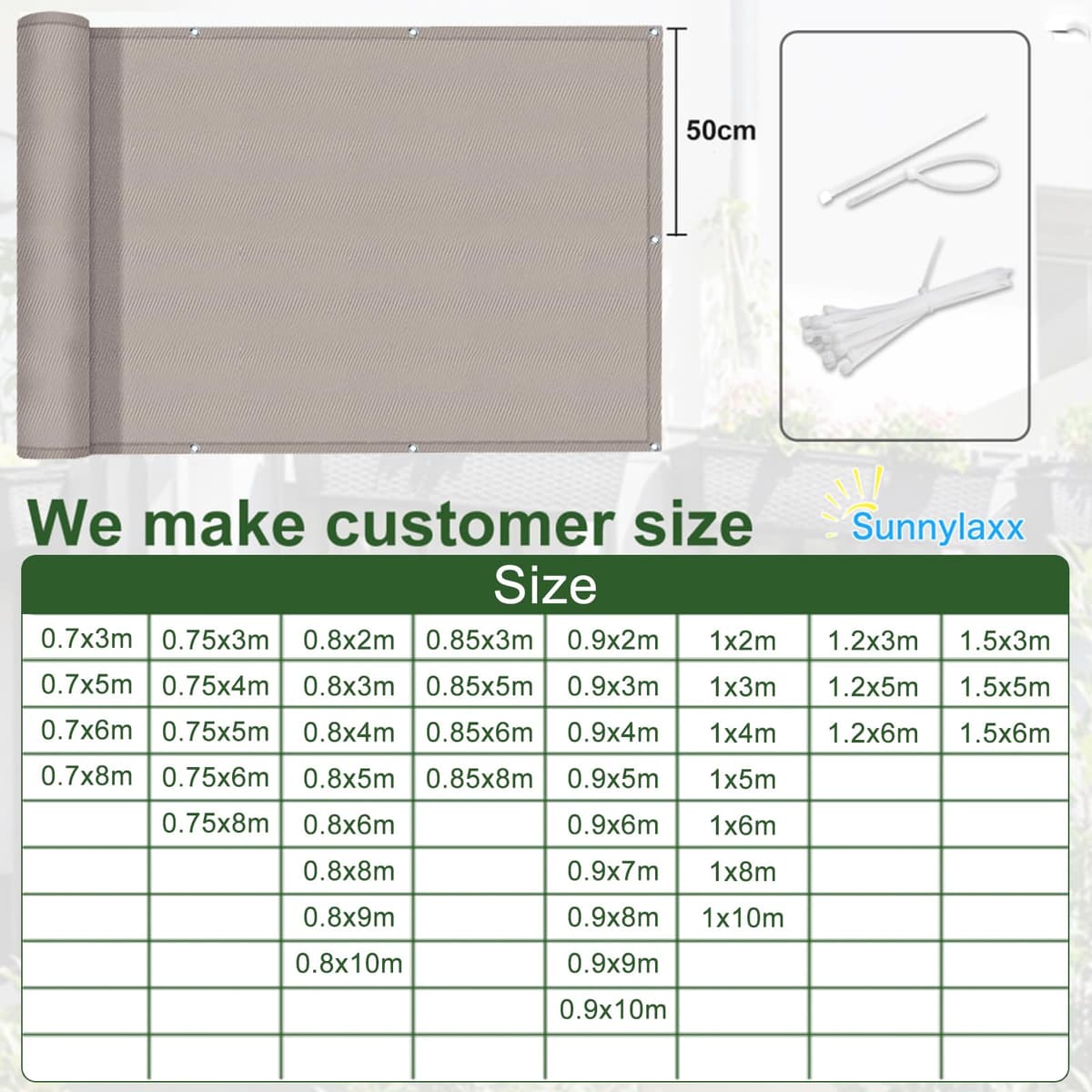 Sunnylaxx Balcon Privacidad 80x400cm Gris Pardo, Pantalla De Privacidad Balcon Protección PES, Incluye Bridas para Cables — view 5