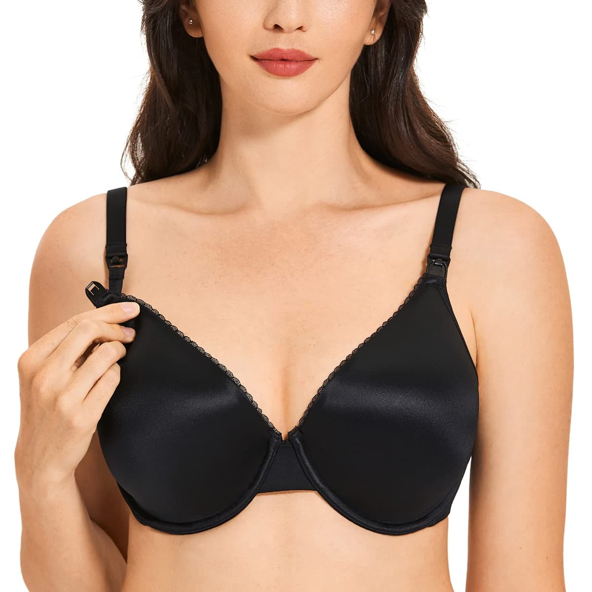 Gratlin Women's Full Cup Lightly Lined Plunge Underwire Maternity Nursing Bra — view 12