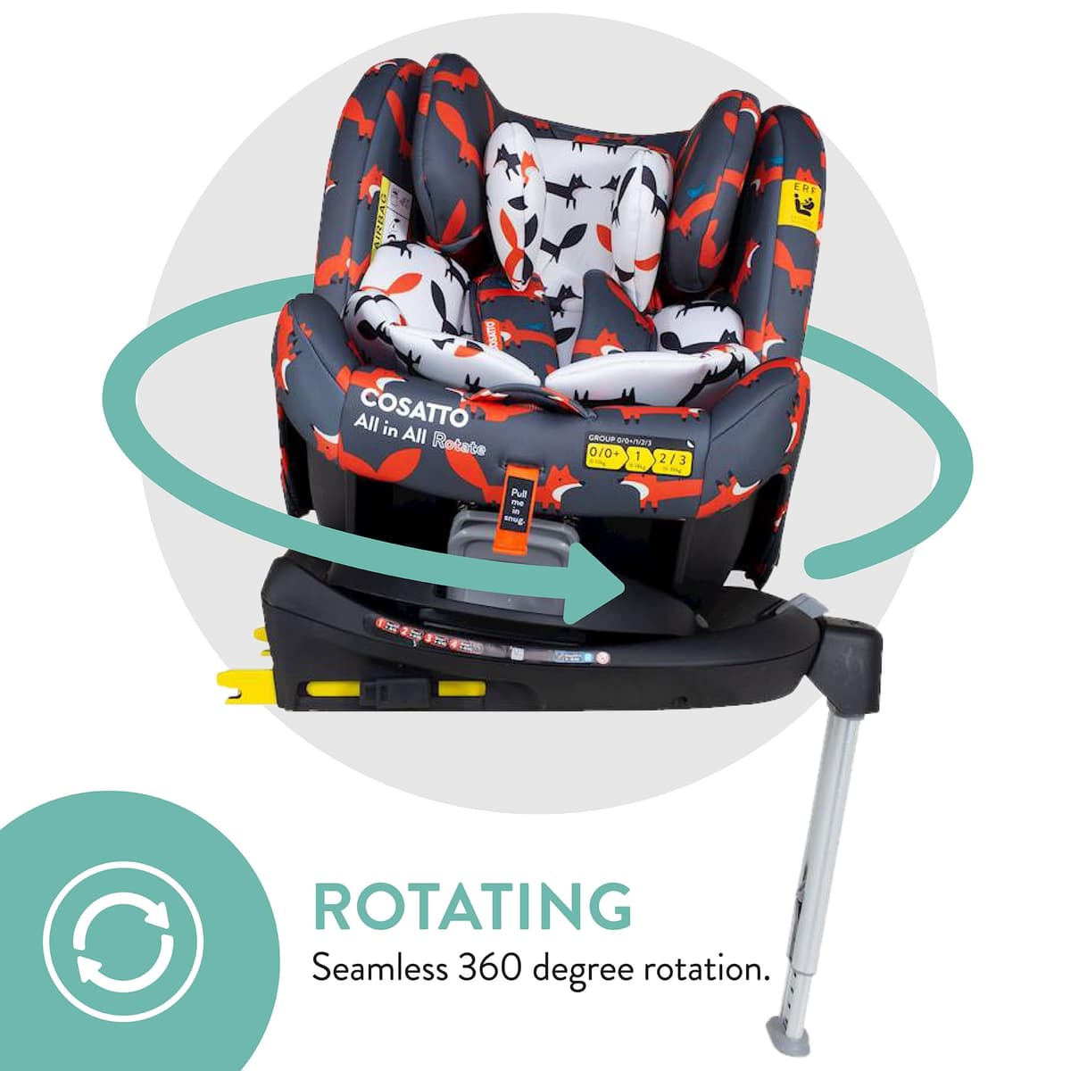 Cosatto All in All Rotate 360° Swivel Spin Car Seat - Group 0+123, 0-36 kg, 0-12years, ISOFIX, ERF, Anti-Escape (Charcoal Mister Fox) — view 4