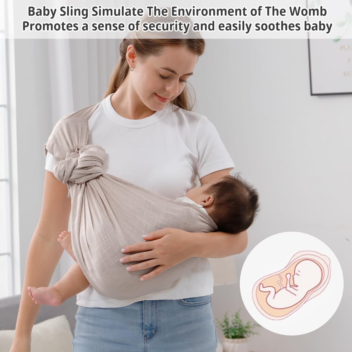 vrbabies Baby Sling Carrier for Newborn to Toddlers, Adjustable Breathable Muslin Double Ring Sling Wraps, Sling Holder Carrier Scarf, Ideal Baby Gift for New Parents (Grey) — view 5