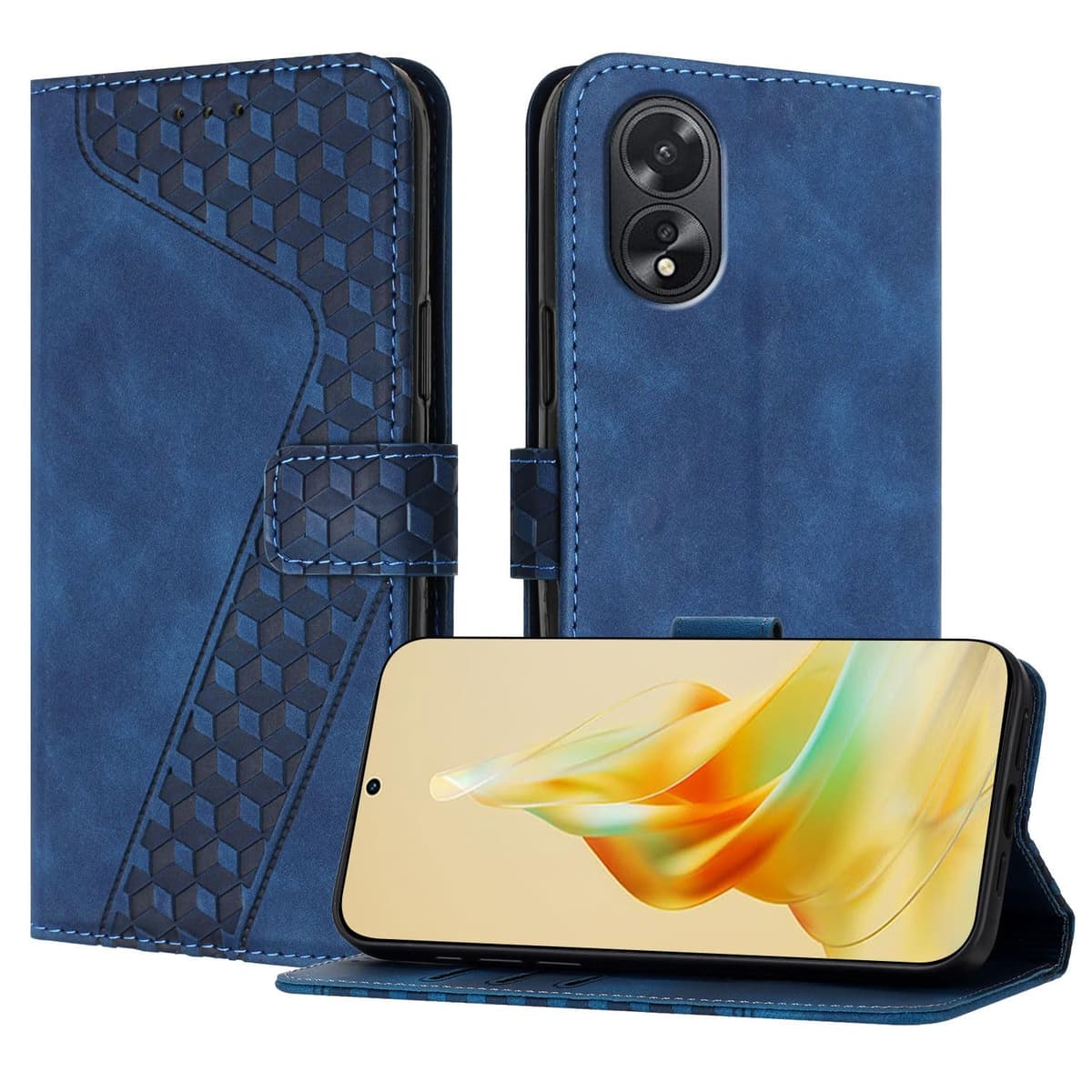 Funda para OPPO A18 4G/OPPO A38 4G, PU Cuero Flip Carcasa Fundas Móvil de Tapa Libro Caso Piel PU Billetera Case Telefono Cubrir Móvil Cover con Cáscara de TPU(Azul)