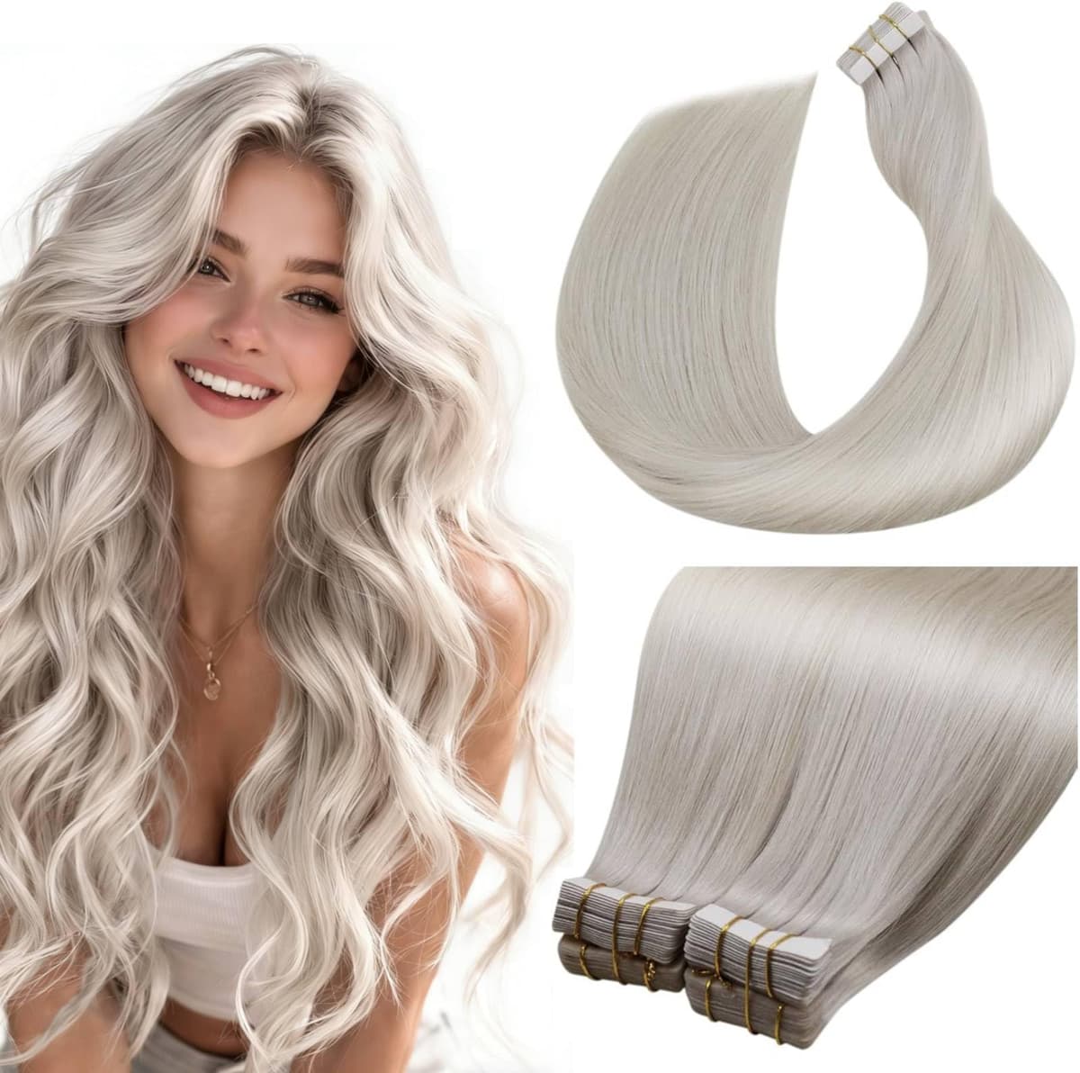 LaaVoo Tape in Hair Extensions Human Hair Blonde Tape Hair Extensions Real Human Hair Invisible Tapes Remy Straight Balayage Brown to Blonde Hair Double Sided Tabs 20pcs 50g 16 Inch #8/18/60 — view 55