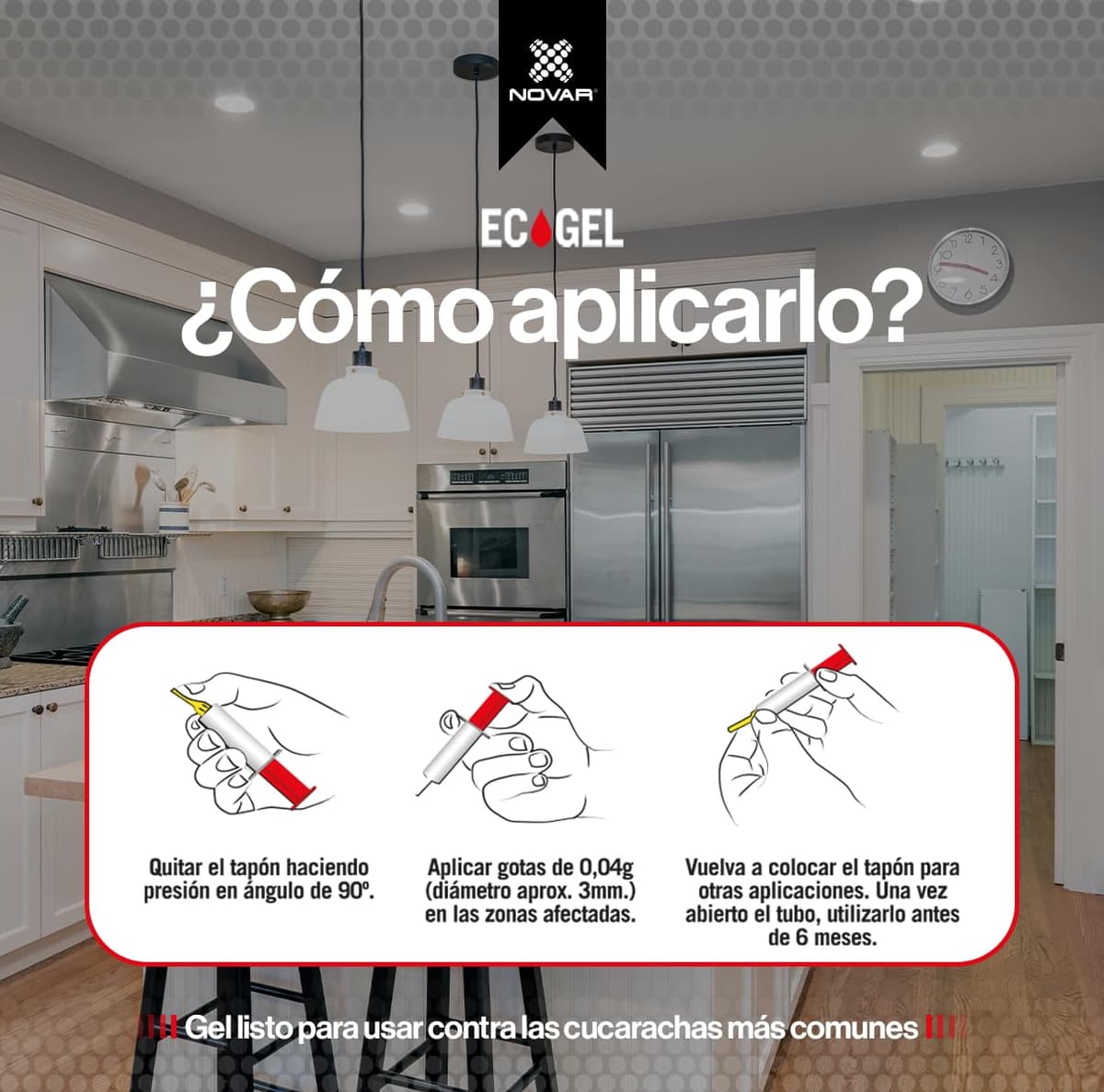 NOVAR ECOGEL Jeringuilla contra cucarachas | Eficacia Profesional| Elimina 50 cucarachas con una Sola Gota, insectos | 10 gr Ecopack — view 3
