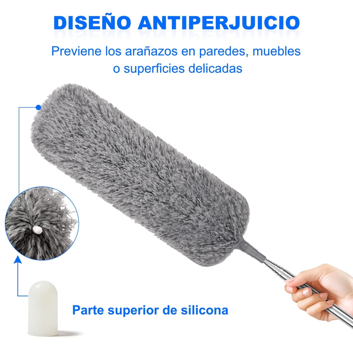 Apasiri Plumero de Plumas con Poste Telescópico Largo y 2 Cabezales de Microfibra Lavables, Herramienta de Limpieza Extensible para el Hogar, Techo y Zonas de Difícil Acceso, Sin Arañazos, Fácil de — view 3