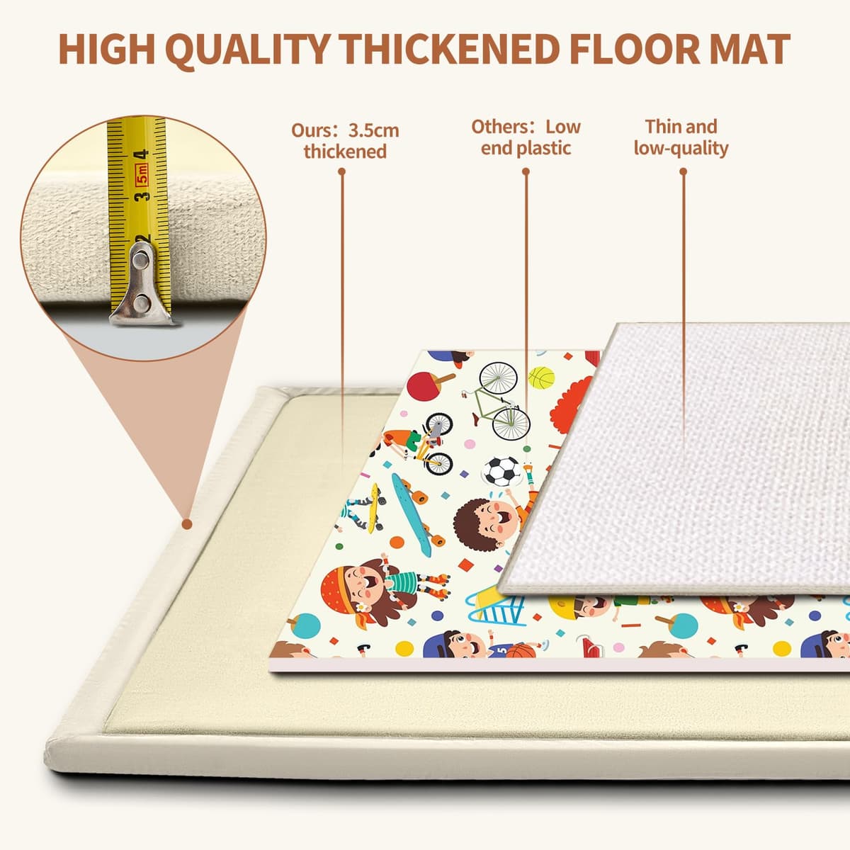 SUNYRISY Baby Play Mat for Floor 60 x 60in, 1.4in Thick Memory Foam Padded Play Mats Baby Rug, Soft Velvet Infants Toddler Kids Crawling Mat for Nursery, Non-Slip Bottom, Beige — view 4