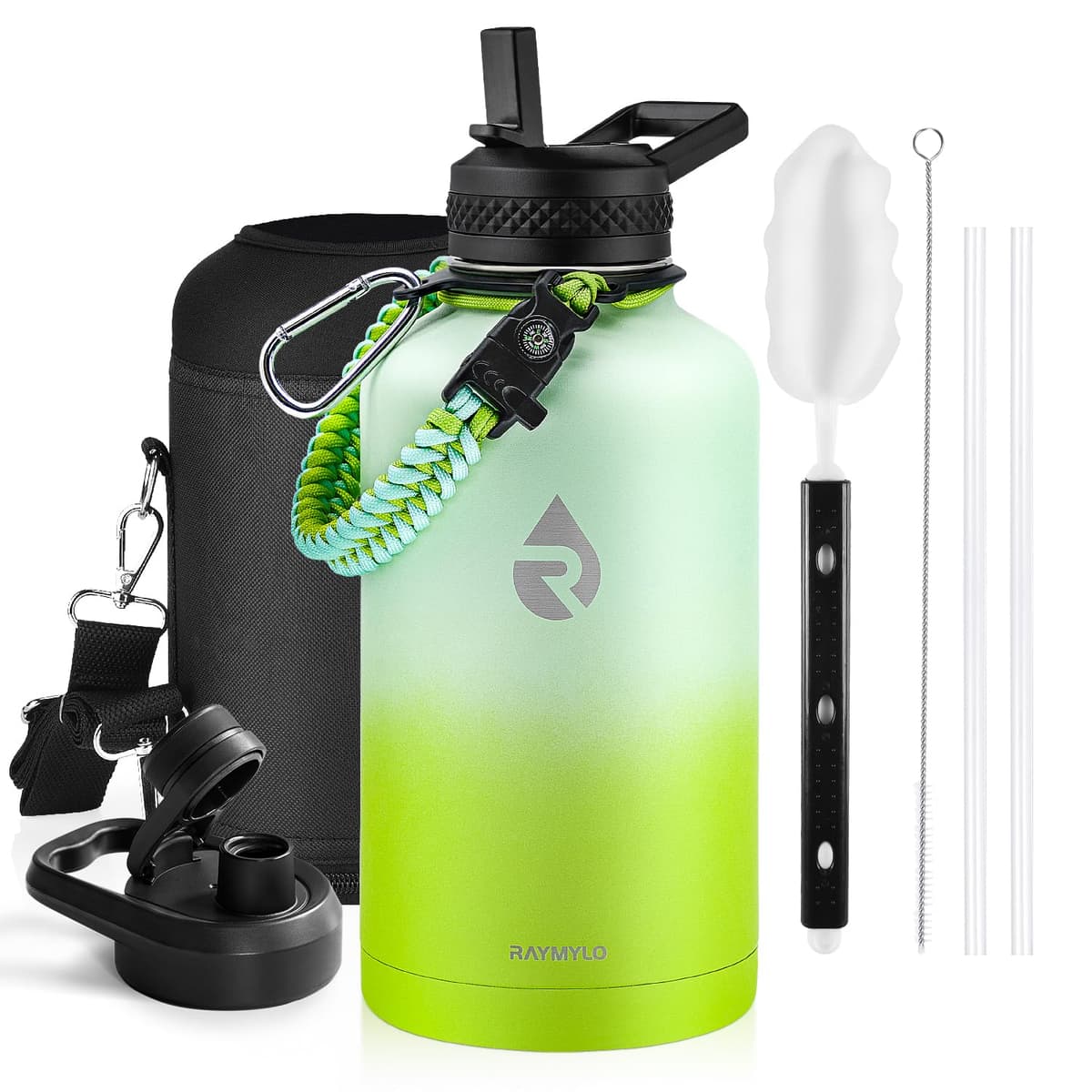 RAYMYLO One Gallon Water Bottle Insulated, Triple Walled Vacuum Stainless Steel (Cold for 48 Hrs), Leak Proof & Non-BPA, Large Water Flask Jug with Paracord Handle & Straw Spout Lids — view 17