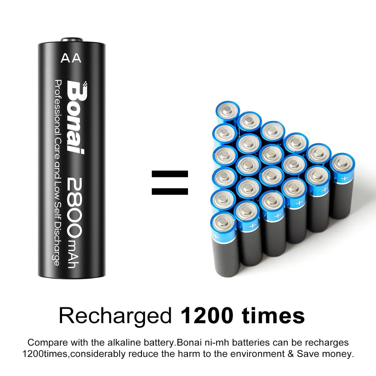 Pilas recargables Bonai AA de 2800 mAh, Ni-MH, de alta capacidad — view 3