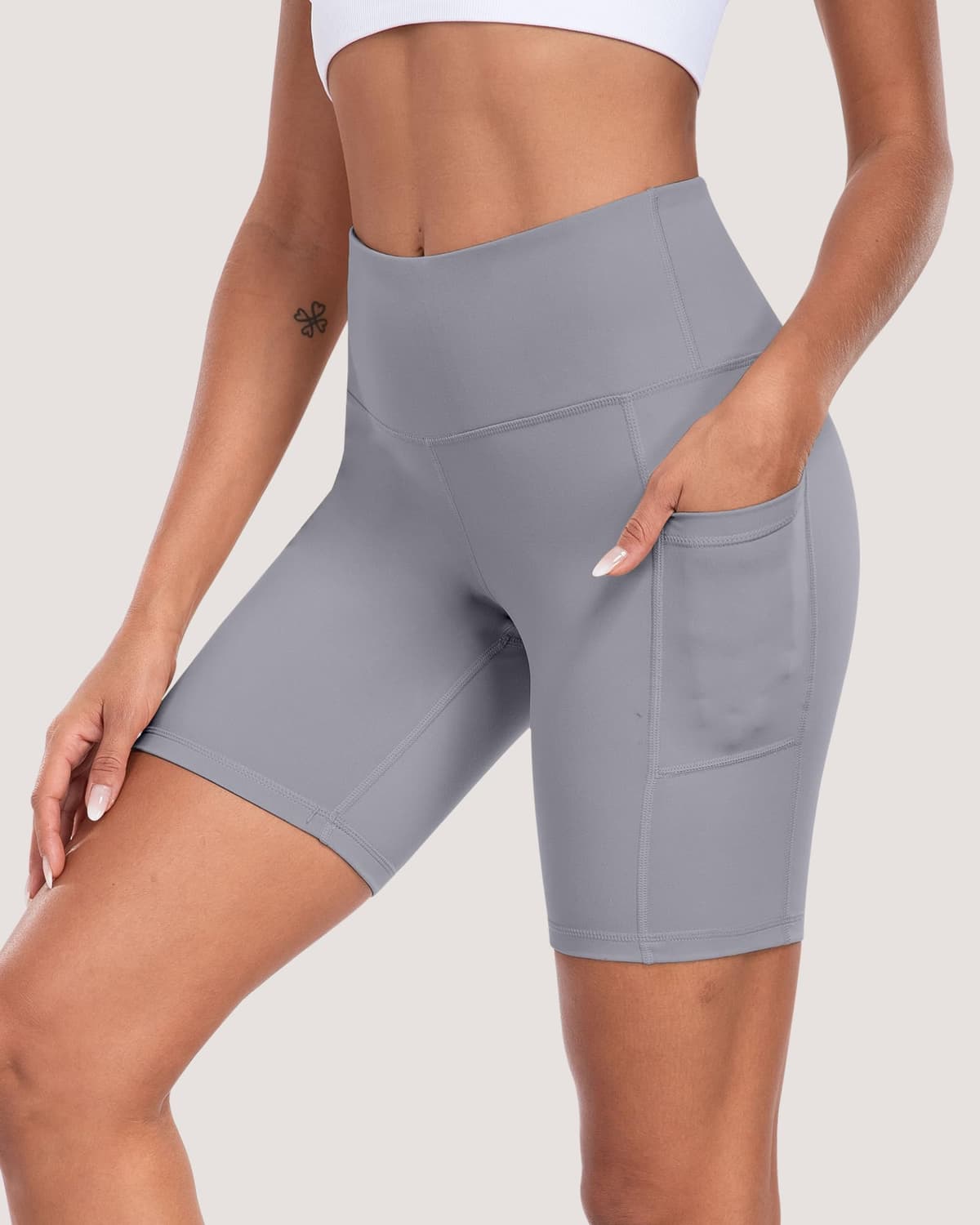 Pantalones cortos de ciclista para mujer con bolsillos, cintura alta de 8 pulgadas, control de abdomen, suaves, atléticos, entrenamiento, gimnasio, yoga — view 7