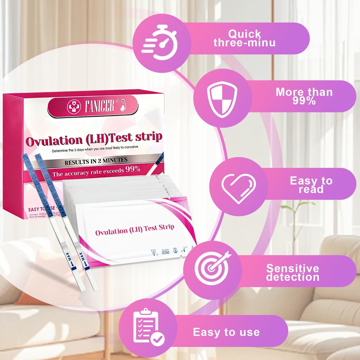 50 Pieces Complete Ovulation Test Kit, Ovulation Test, Female Family Fertility Test High Sensitivity, Ideal for Period Tracking Fertility — view 2