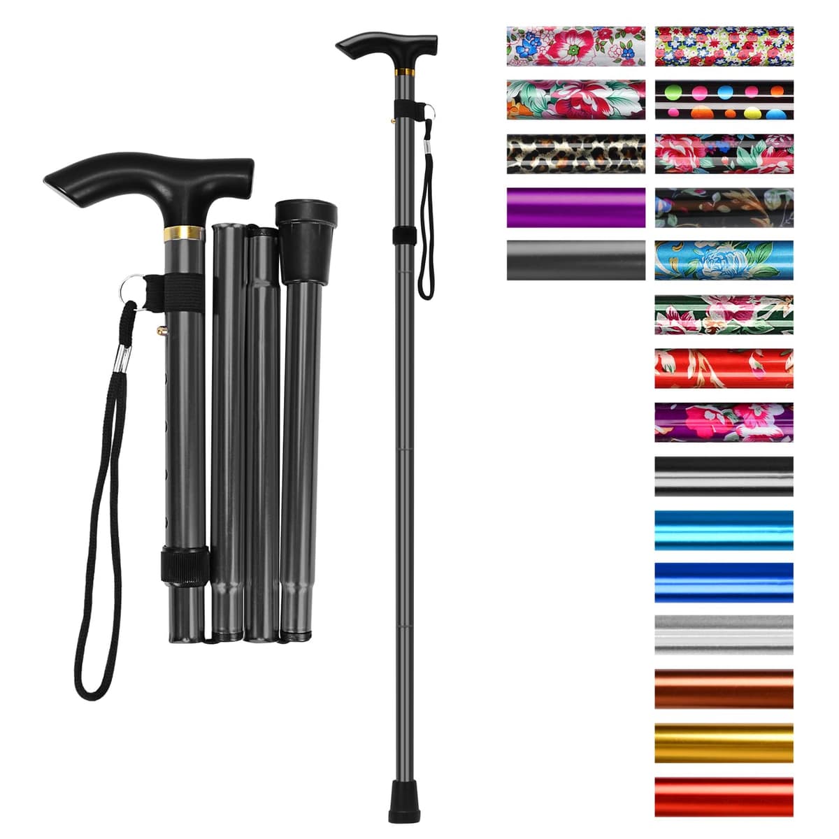 supregear Bastón Plegable, 5 Niveles de Altura Ajustable, Ligero y Portátil para Viaje, Mango en T y Pulsera, Extensible para Personas Mayores y Adultos con Discapacidad — view 12