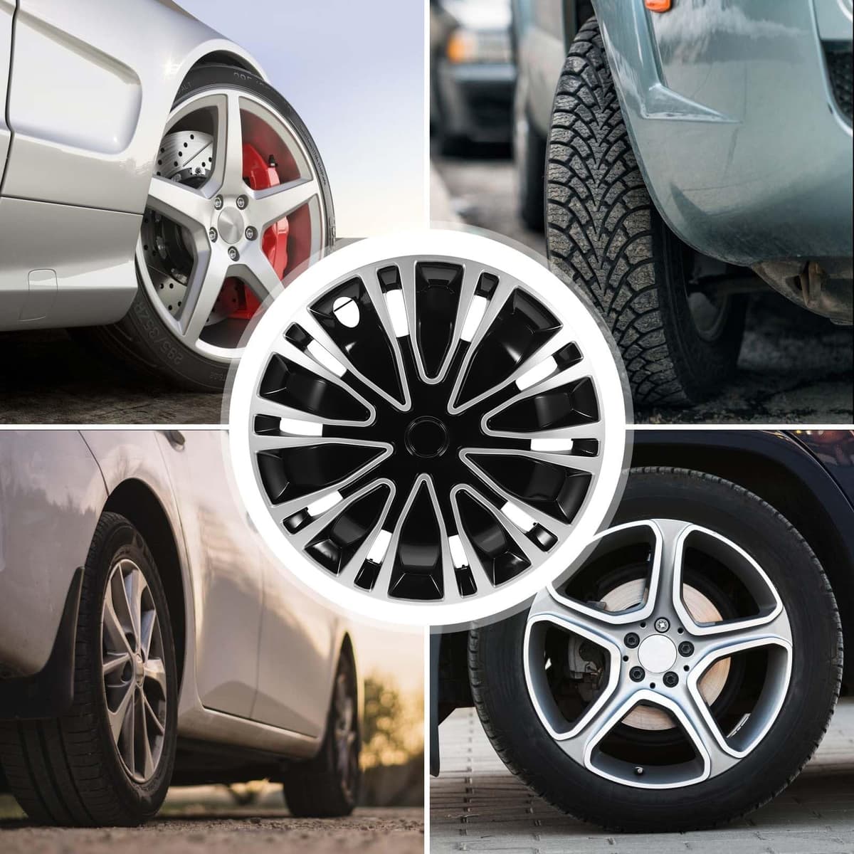 Ciieeo Tapacubos de Ruedas para Vehículo 15 Pulgadas Negro y Plateado Fabricados en Material Duradero para Protección y Estética en Coches Compactos — view 4