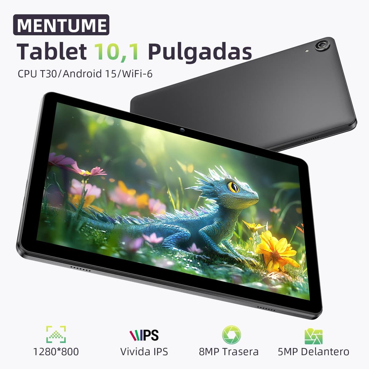 Tablet 10 Pulgadas, Tableta Android 15 con Funda, Unisoc T30 Quad-Core, 18 GB RAM + 128 GB ROM + 1 TB TF, Pantalla HD IPS 1280x800, Cámara Dual 5MP + 8MP, 6000 mAh, WiFi 6, BT 5.0, Widevine L1 (K70) — view 3