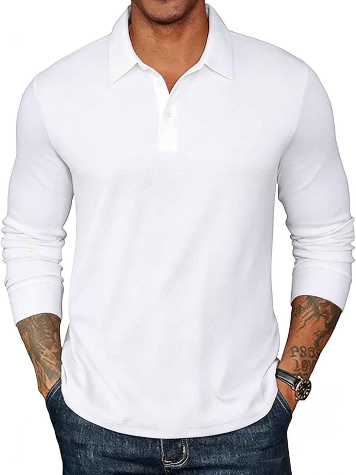 Camisa de golf de manga larga para hombre, absorbe la humedad, ajuste seco, rendimiento sólido, casual, piqué, polo de golf para hombre — view 8