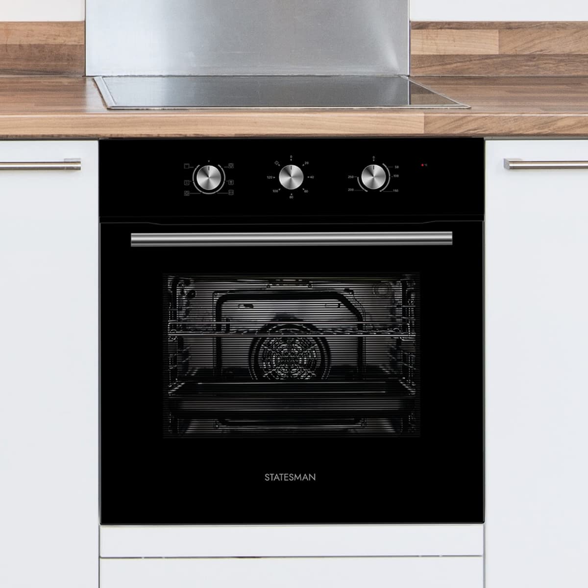 Statesman BSF160BL Built-In Single Cavity Fan Oven, 4 Cooking Functions, 2 Hour Timer, 70L, Black — view 2
