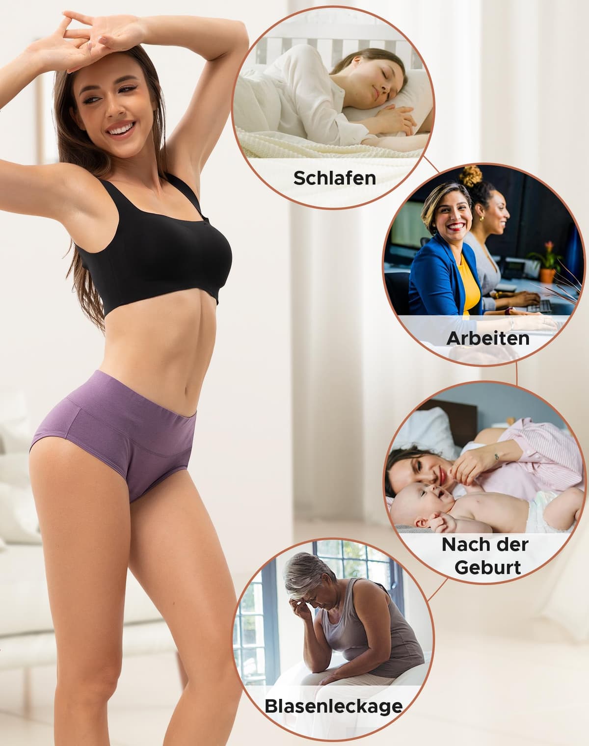 INNERSY Bragas Menstruales Mujer Flujo Abundante 50ML Braguitas Menstrual Cintura Alta Algodón Pack de 3 — view 5