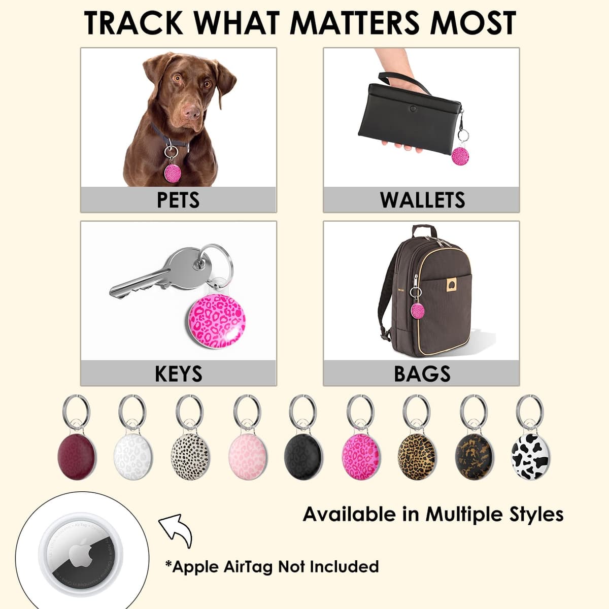 Svanove for Airtag Holder Case Cheetah Print, Leopard Pattern Airtag Keychain, Luxury Trendy Air tag Accessories, Cute Girly Aesthetic Design Itag Key Ring Cover for Women Girl Kids, Hot Pink — view 5