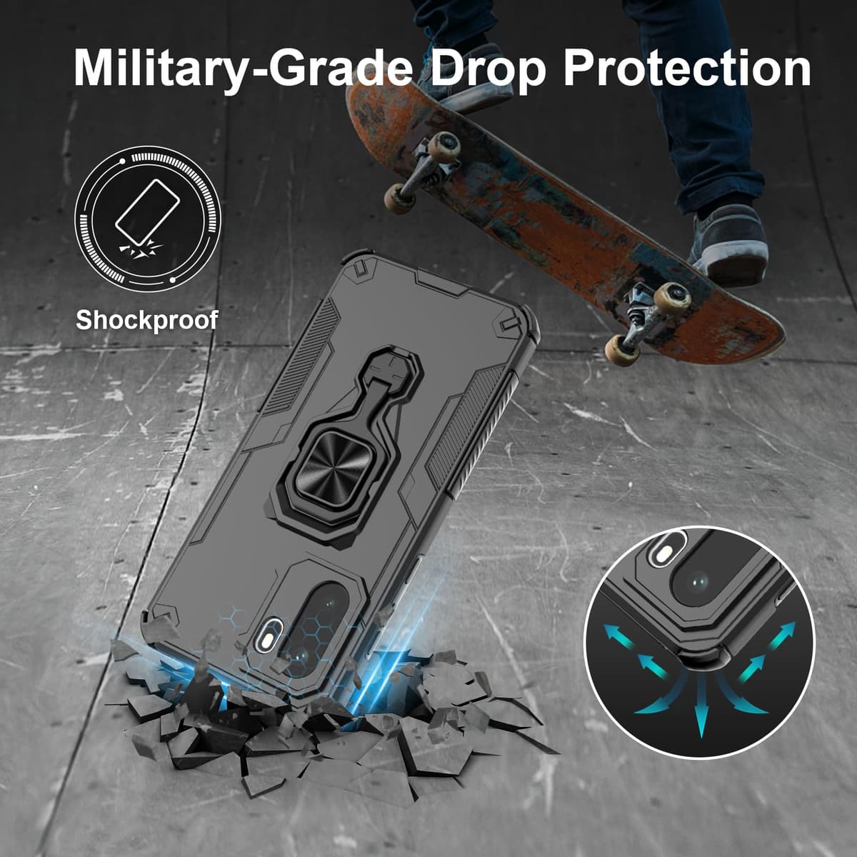 Funda para CMF Phone 2 Pro, Carcasa Antigolpes con Soporte anular metálico, Case Protectora de Grado Militar, Negro — view 1336