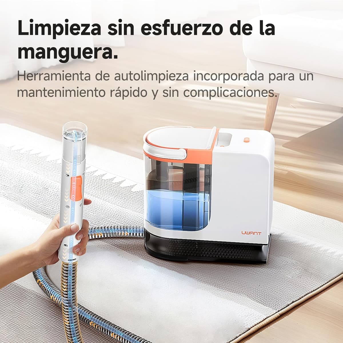 Uwant Limpiador de Tapicerías y Alfombras 18kPa Potente Succión, Máquina Limpiadora Portátil con Autolimpieza, Limpiador de Manchas para Mascotas con Herramientas y Solución, para Sofá, Coche set of 1 — view 5