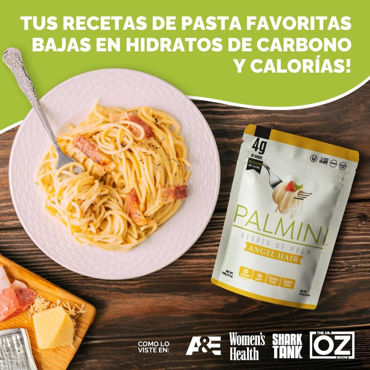 PALMINI Angel Hair – Spahetti – Palmito – Bajo en calorías – Bajo en carbohidratos – Keto - Vegano – Libre de OGM – Libre de Gluten – Sin azúcar – 338g | (Pack de 3 unidades) — view 3