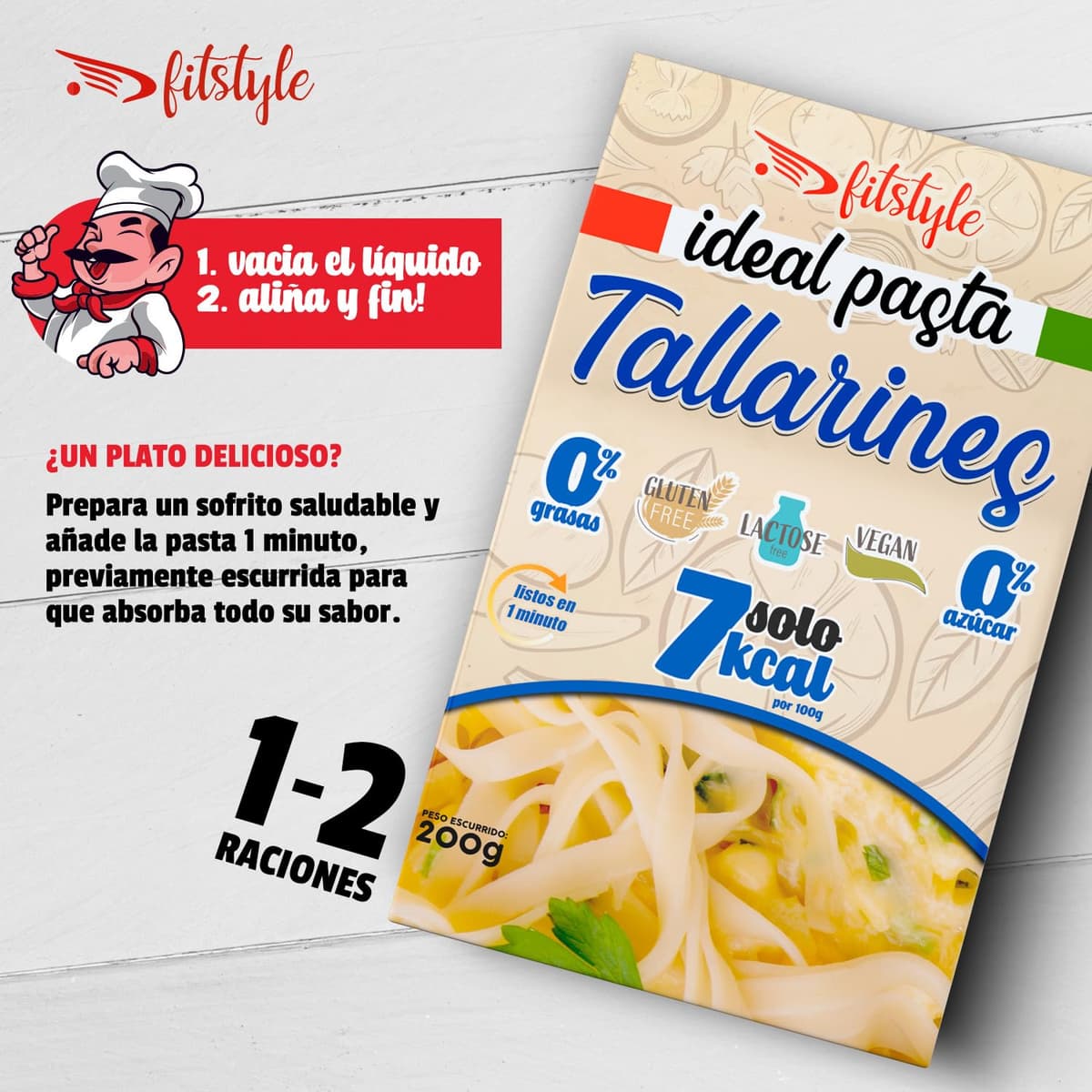 (x6) Pasta Konjac FITstyle | Konjac | Sin calorías | Saciante | Escurrir, aliñar y listo (2 x Tallarines - 2 x Spaghetti - 2 x Arroz) — view 2