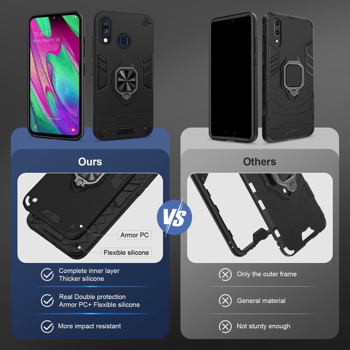 Funda para CMF Phone 2 Pro, Carcasa Antigolpes con Soporte anular metálico, Case Protectora de Grado Militar, Negro — view 1020