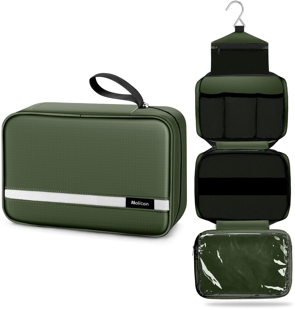 Maliton Hanging Toiletry Bag, Waterproof Large Mens Wash Bag, Foldable Travel Toiletry Bag with 4 Compartments, Travel Essentials for Business Trip, Vacation and for Overnight & Shower（Black） — view 13
