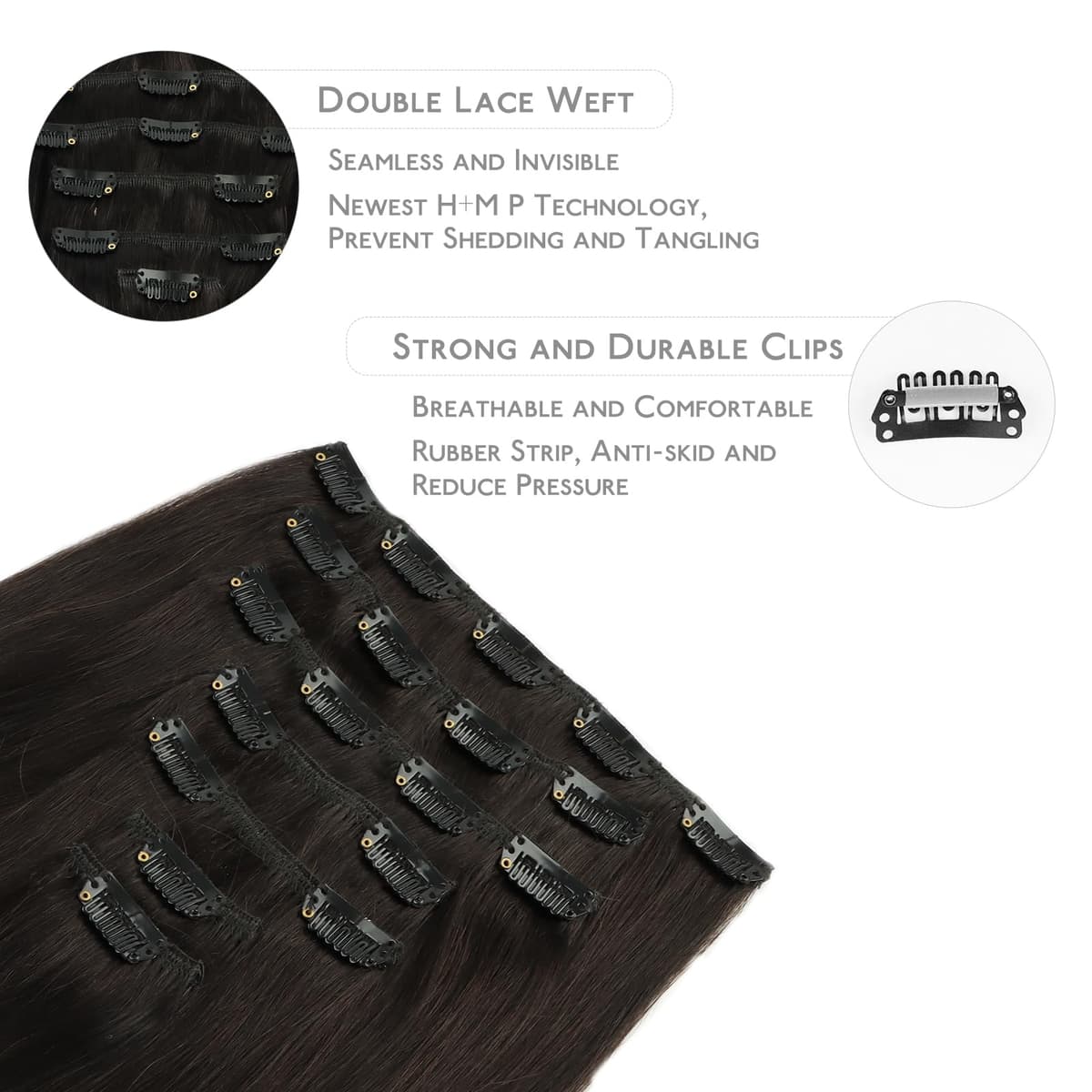 WENNALIFE Clip in Hair Extensions Human Hair 16 Inch 120g 7pcs Dark Brown Hair Extensions Clip in for Women Real Human Hair Double Weft Rallonge Cheveux Humain Extension Real Hair Extensions — view 3