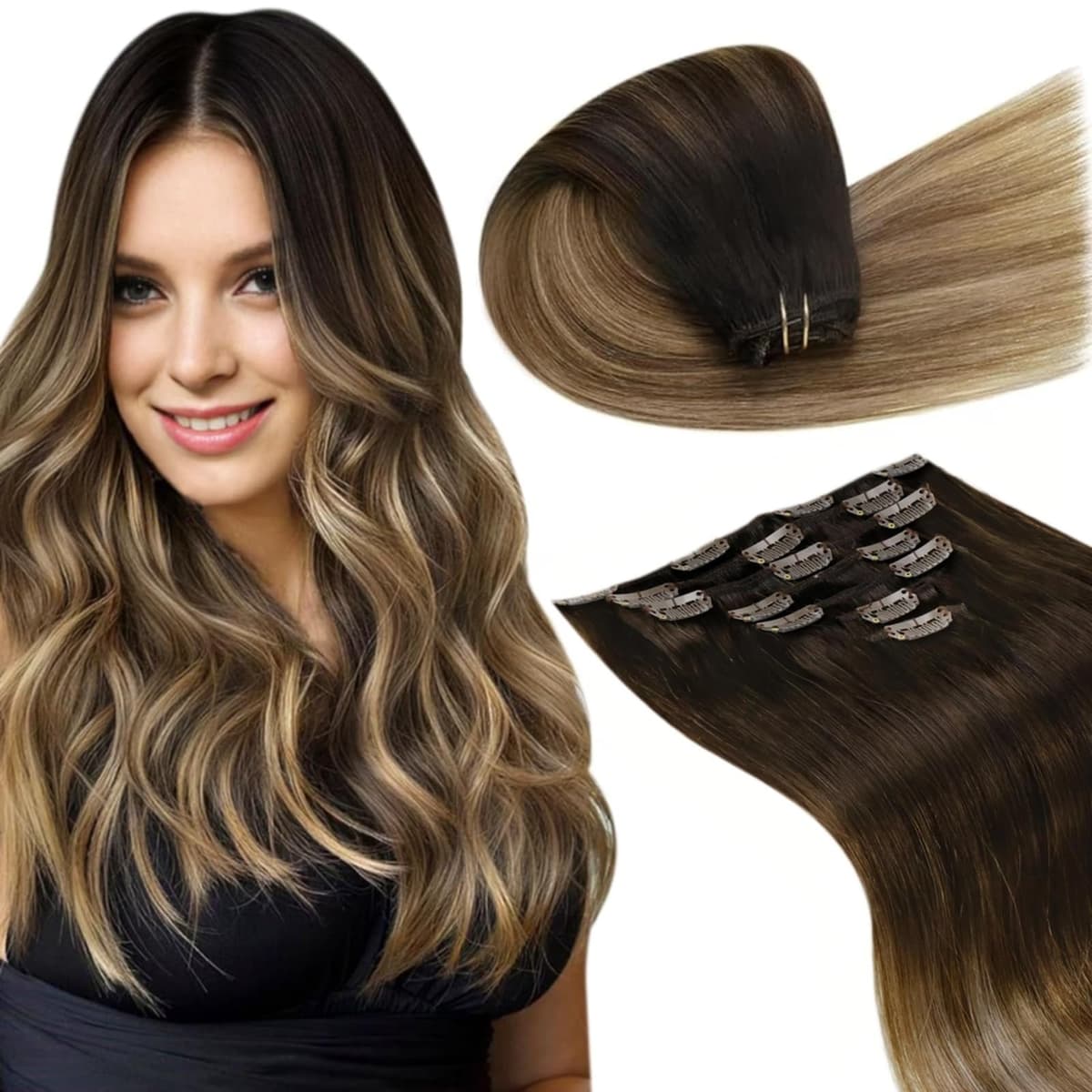 LaaVoo Hair Extensions Clip in Real Human Hair Brown Clip in Hair Extensions Dark Brown Remy Straight Hair Full Head Double Weft 80g 5pcs 14 Inch #4 — view 85