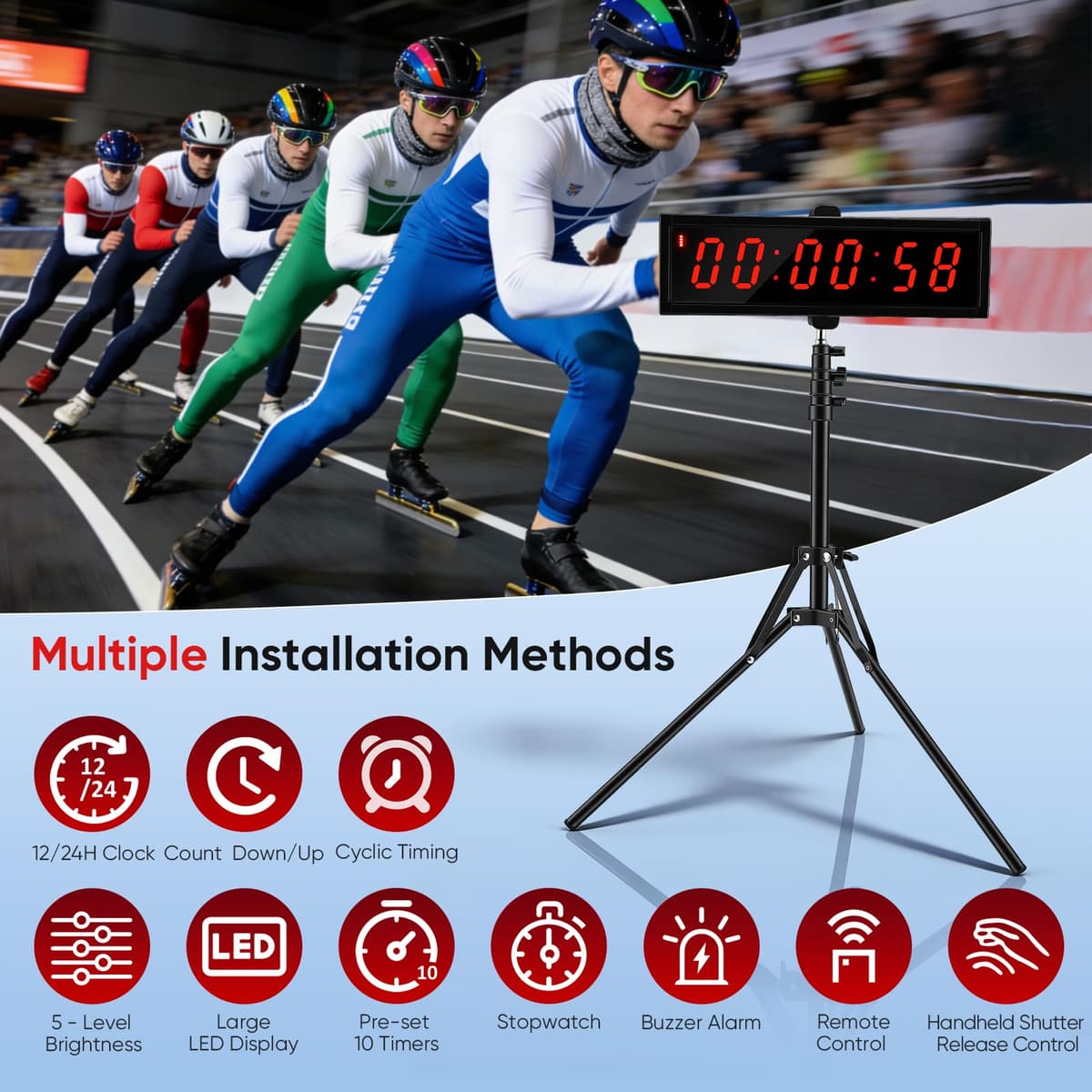 Temporizador Cuenta Regresiva, Cronómetro Digital 2,3 Pulgadas Y 6 Dígitos para Competiciones Y Juegos Temporizador Gimnasio con Trípode Cronómetro Deportivo con Control Remoto 12/24H (Cargar) — view 2