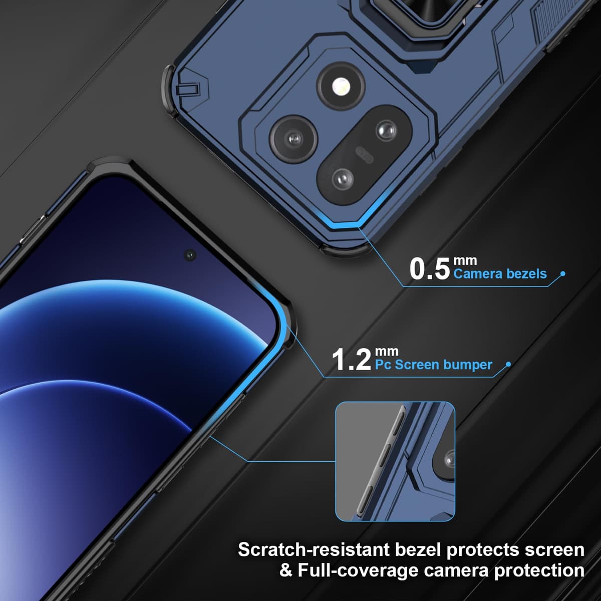 Funda para CMF Phone 2 Pro, Carcasa Antigolpes con Soporte anular metálico, Case Protectora de Grado Militar, Negro — view 1219