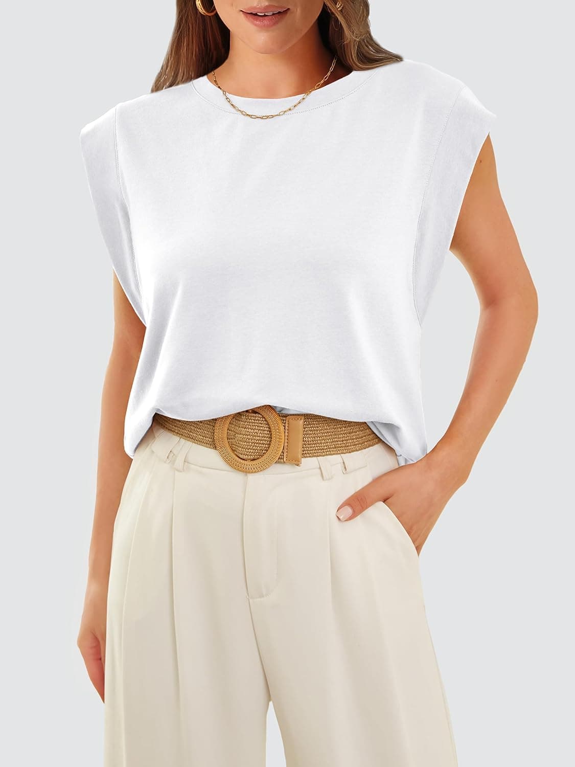 WIHOLL Cap Sleeve Tops for Women Summer Top Basic Tee Shirts Business Casual Tank Loose Fit 2026 Fashion A - White Small — view 3