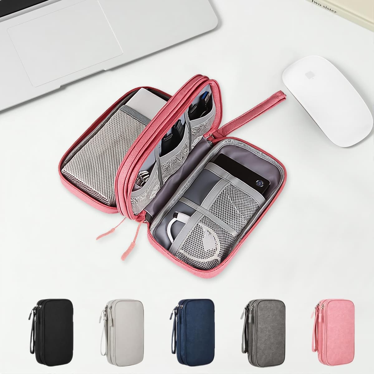 Digital Accessories Organizer Bag, Portable Double Layer Waterproof Suitable for a Variety of Digital Accessories, Universal Storage, Business Travel Bag, Black, Modern Simplicity — view 9