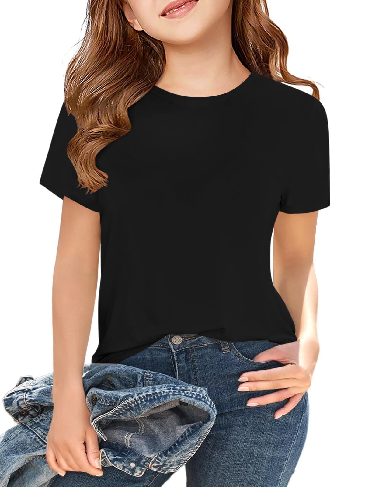 Haloumoning Camisetas de manga corta para niña, camisetas de verano, cuello redondo, informal, camisetas de gran tamaño