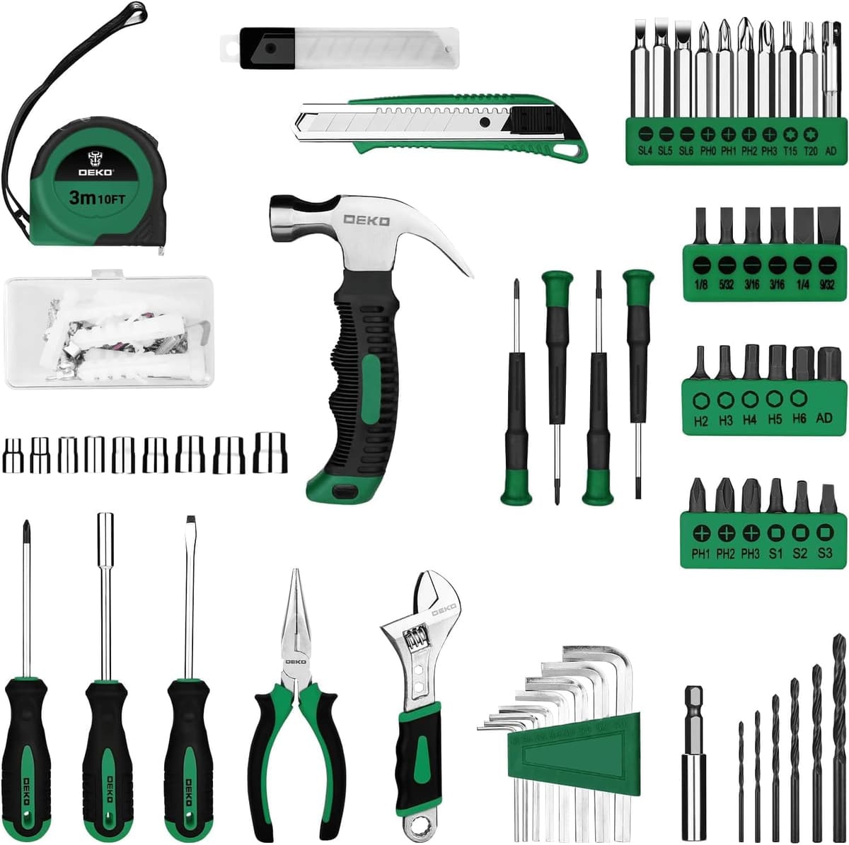 DEKO Caja Herramientas Completa con Destornillador Electrico/Taladro con bateria de 8V, Maletin de 126 Piezas, Caja profesional de herramientas Domésticas de Bricolaje para Oficinas y Jardín,Verde — view 2