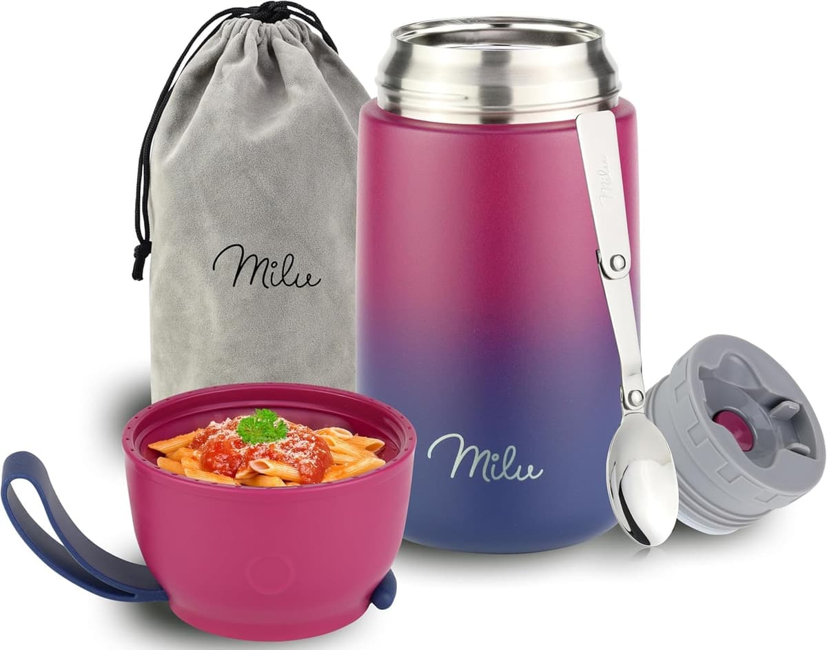 Milu Termo para Comida 450 ml Taza Aislada, Botella de Acero Inoxidable Aislada Alimentos, Beber y sopa de los niños de adultos Térmico (450ml/Verde Azul) — view 38