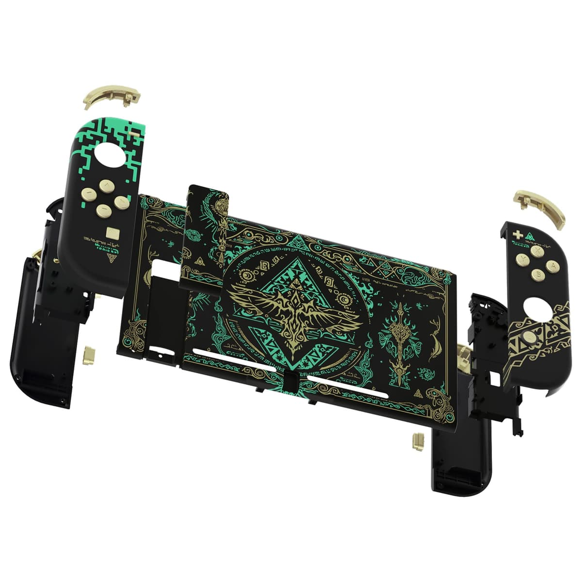 eXtremeRate DIY Replacement Shell Buttons for Nintendo Switch, Back Plate for Switch Console, Housing with Full Set Buttons for Joycon Handheld Controller - Glow in Dark - Totem of Kingdom Black — view 4